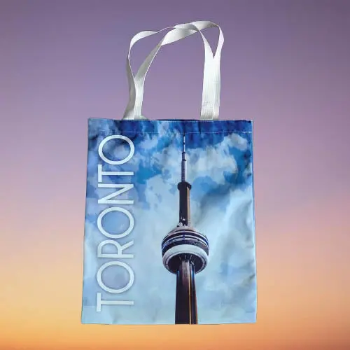 02-0415 - Toronto-Themed Tote Bag Featuring Cn Tower And Blue Sky Design 1
