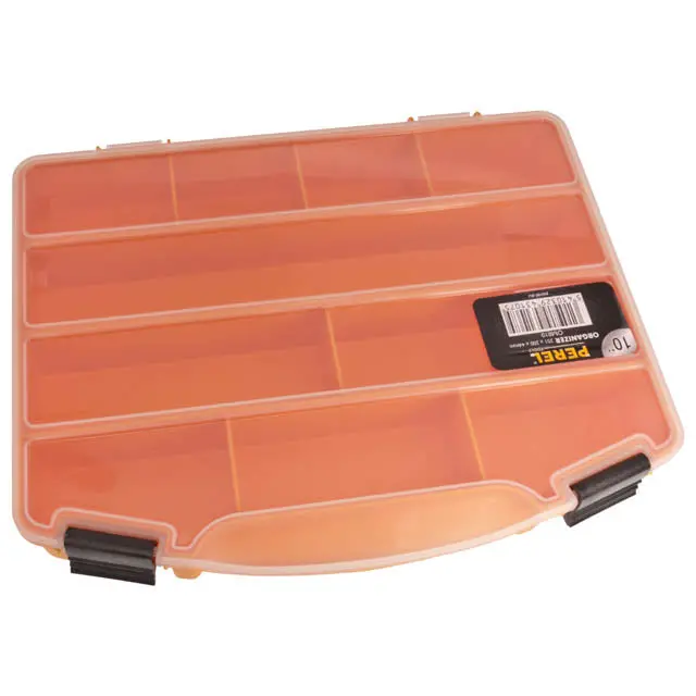 10-Compartment Orange Component Storage Box – 10 × 8 × 1.5 Inches 1