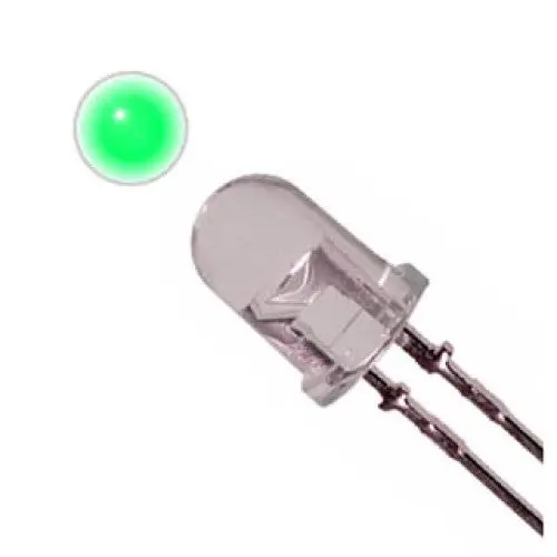 10Mm Green High-Brightness Led – Waterclear Lens, 7,000 Mcd, 3.1V, 25Ma 1