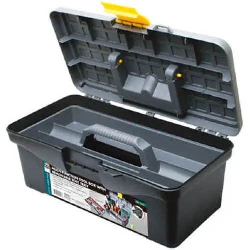 12-Inch Black Plastic Tool Box With Removable Tray – Compact Storage Solution 1