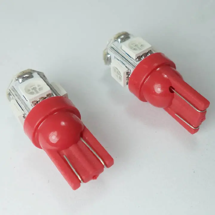 12V T10 Wedge Led Bulb – Red, 5-Led 5050 Smd, Fits 168 & 194 Socket Types (2-Pack) 1