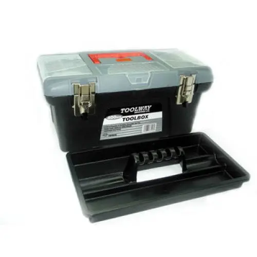 187016 Compact Plastic Tool Box — 16-Inch, Black, Empty, Lightweight Design 1