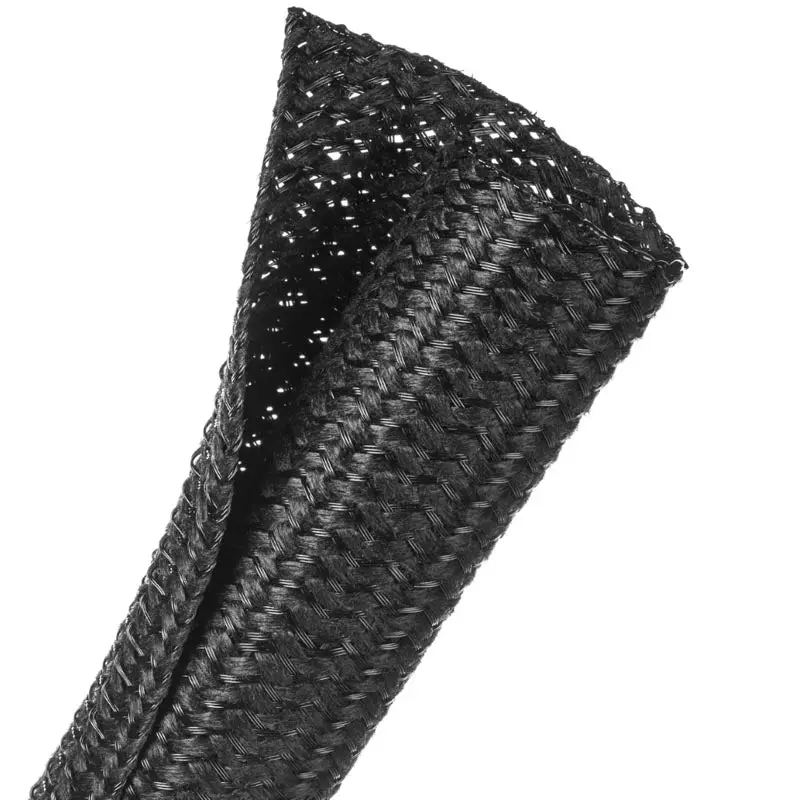 3/8-Inch Black Flexible Braided Sleeving – Polyethylene, 10-Foot Roll, F6 Weave 1