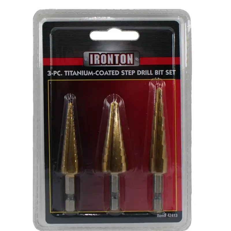 3-Piece Step Drill Bit Set – Range: 3/16"–1/2", 1/4"–3/4", And 1/8"–1/2" 1