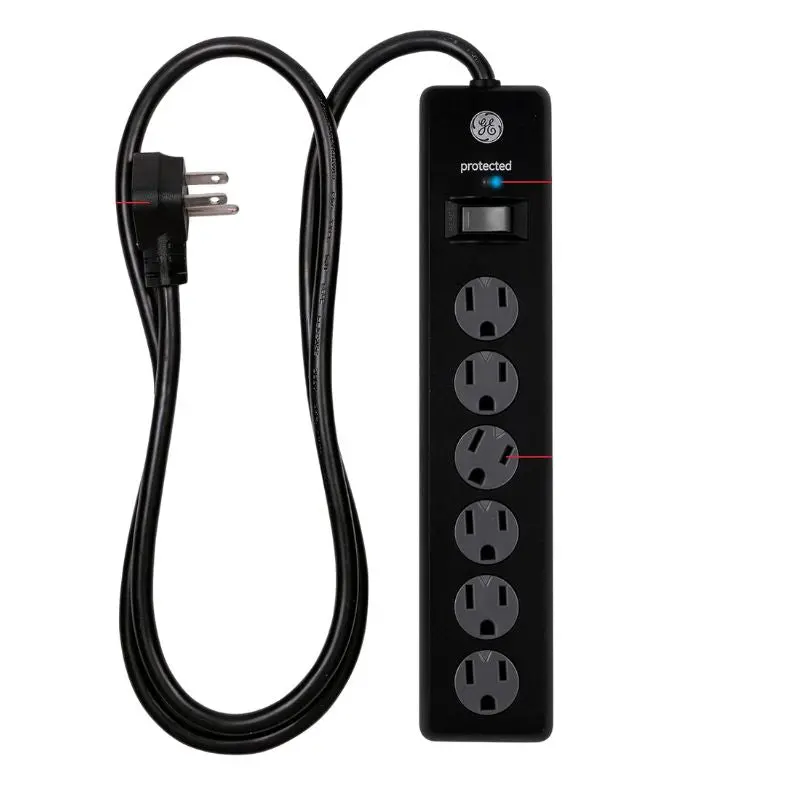 33662 6-Outlet Power Strip With 8-Foot Cord, 1300-Joule Surge Protection, Black 1