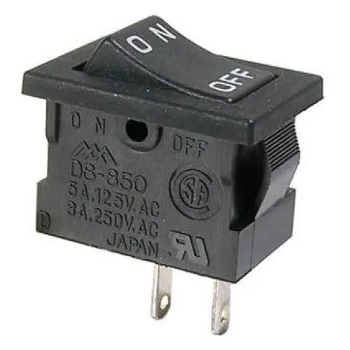 46-144-1 Single-Pole Single-Throw Rocker Switch – 5A, 125Vac, Black Housing, 13×2Mm Solder Terminal Mount 1