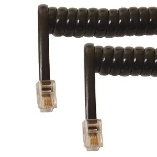 4P4C Modular Cord – Black, Coiled, Male-To-Male, 50 Ft 1