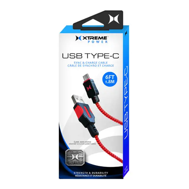 6-Foot Fast-Charging Usb A-To-C Cable – Black And Red Design 1