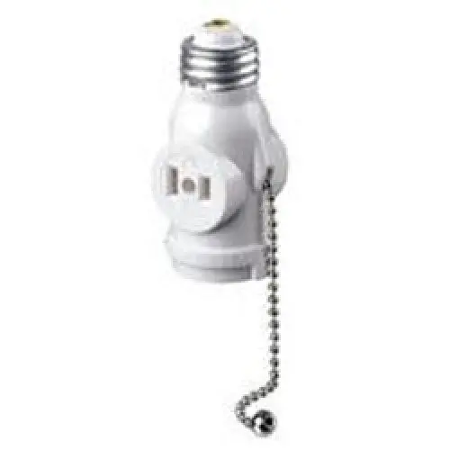 727-1406-W Pull-Chain Lamp Holder With Dual 125V Outlets — 660W Max Load 1