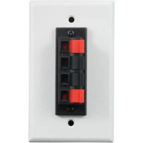 75-674 Push-Connect Speaker Wall Plate – 4-Pole, Red/Black Binding Posts, White Housing 1
