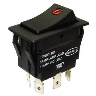 7900055 Illuminated Rocker Switch – Single-Pole, Double-Throw, 5A, On-Off-On, 12Vdc, Black Actuator, 21×38Mm 1
