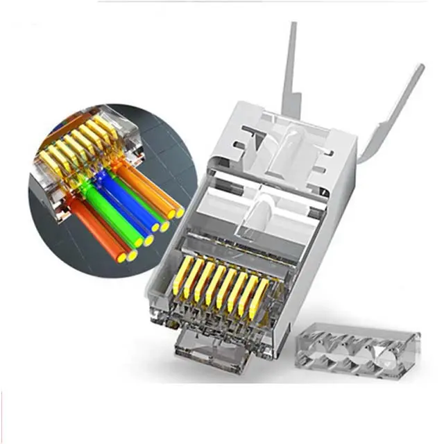 Agab-8115A-5 Shielded Cat6A/Cat7 Pass-Through Rj45 Modular Plug – 8P8C, 50Μm Gold Plating, Pack Of 5 1