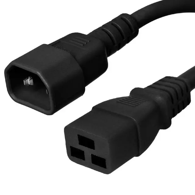 Black Sjtw Jumper Cord – 3/14 Awg, 3 Feet, C14 To C19, Ft2 Rated, 15A/250V 1