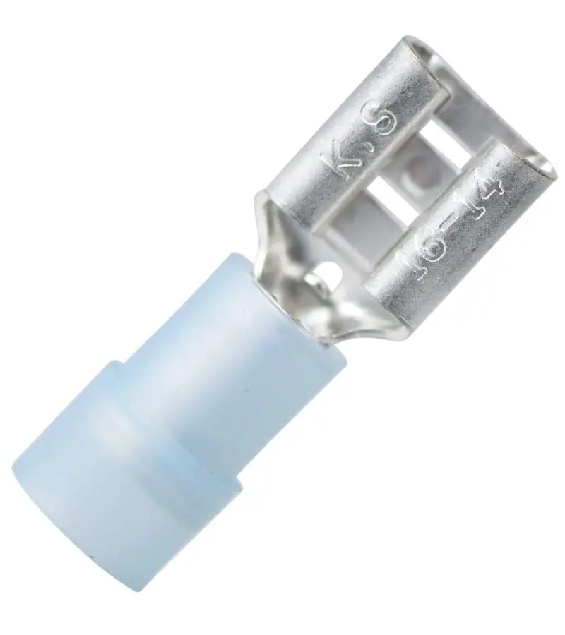 Blue Quick-Connect Female Terminal – 16–14 Awg, 0.250" (6.4 × 0.81 Mm), Nylon Housing, Double-Crimp – Pack Of 5 1
