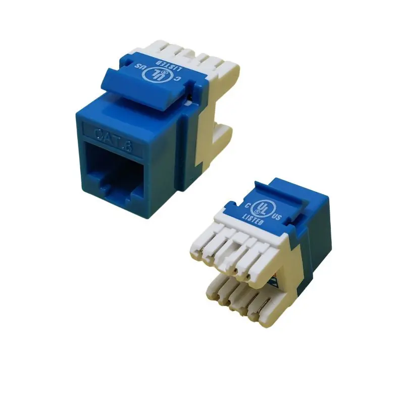 Cat6 Keystone Jack – Blue 180-Degree Angled Faceplate For Structured Wiring 1