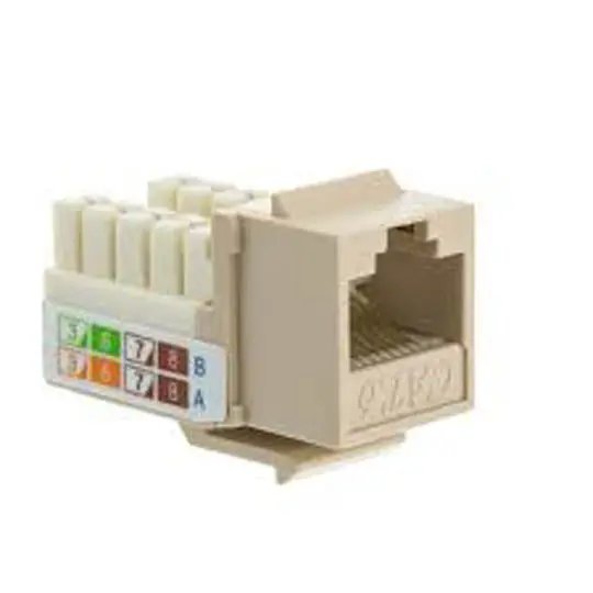 Cat6 Keystone Jack – White, 110-Pin, 90° Angle, Beige Housing 1