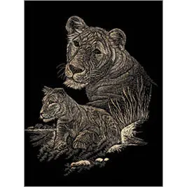 Copper Engraved Lioness And Cub Wall Art Piece 1