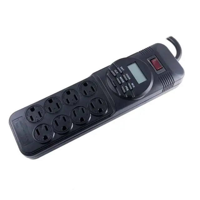 Digital Indoor Timer Power Strip – 8 Outlets, Programmable Scheduling, Sleek Black Housing 1