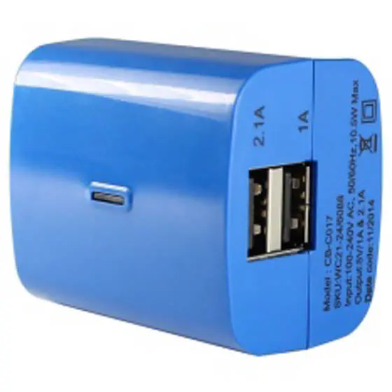 Dual-Port Usb Wall Charger – 5V/2.1A + 5V/1A, 120Vac, Assorted Colors 1