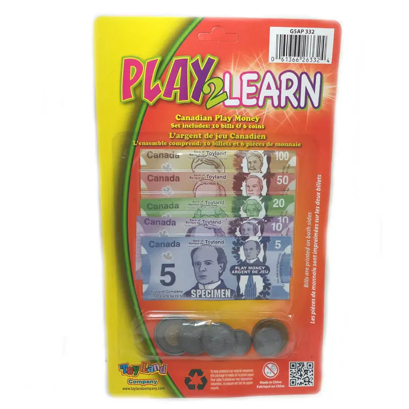 G5Ap 332 - Canadian Play Money Set: 10 Replica Bills + 6 Coins For Educational Use 1