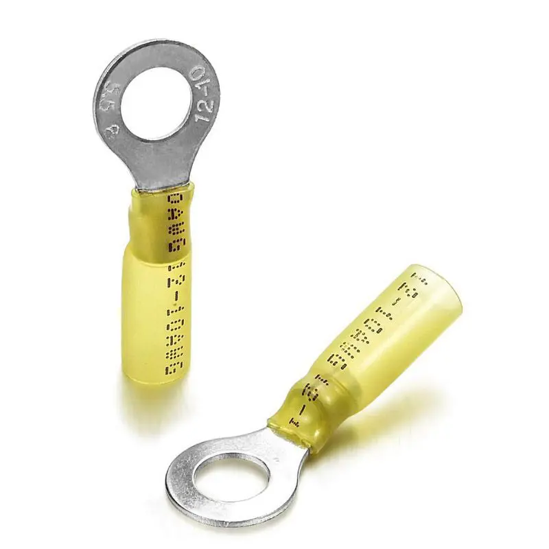 Heat-Shrink Yellow Ring Terminal, 5/16" (5 Mm) Id, 12–10 Awg, 15 Mm Od – Pack Of 100 1