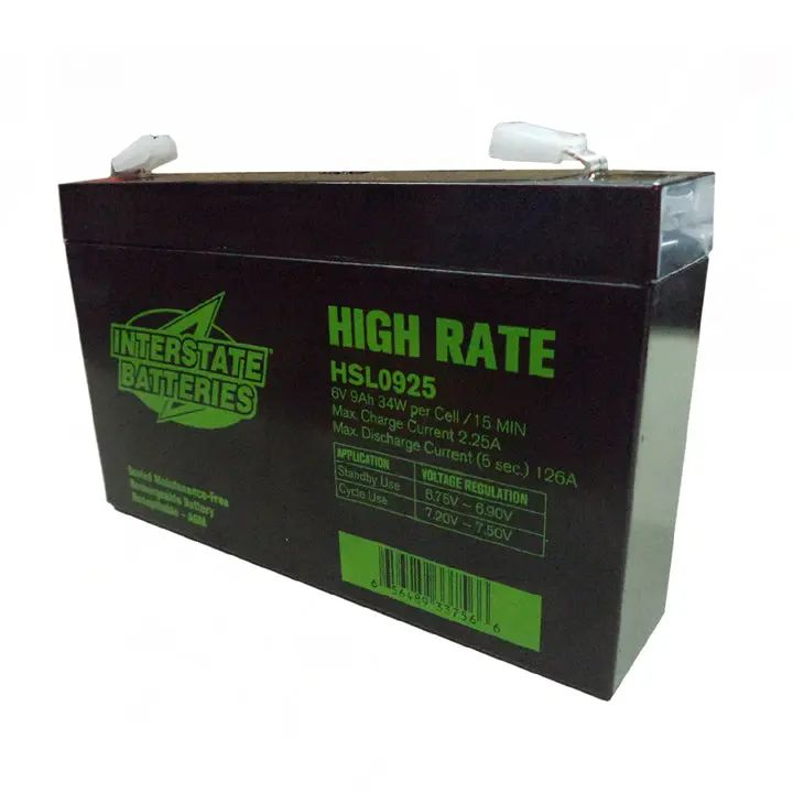 Hsl0925 – 6V 9Ah Sealed Lead-Acid Battery With Qtab Terminals, 5.94" × 1.34" × 3.70" 1