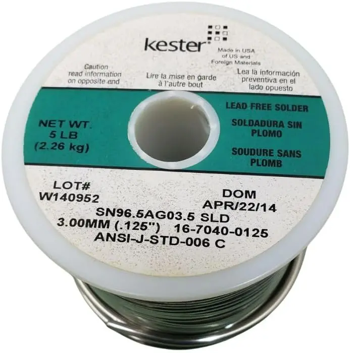 Lead-Free Solid-Core Solder Wire Sn96.5Ag3.5, 3Mm Diameter, 5 Lb Spool 1