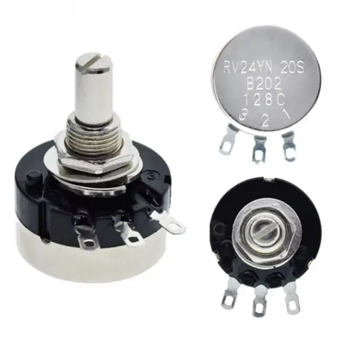 Linear Potentiometer – 500Ω, ¼″ Shaft, 29Mm Round Body, Split Shaft, Solder Lug Terminals 1