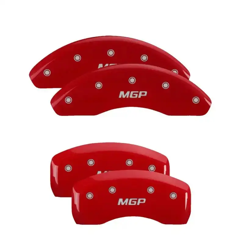 Mgp Engraved 4-Piston Caliper Covers – Front & Rear, Red Finish With Silver Accents 1