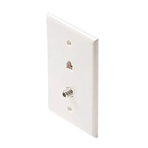 Ov624Whb White Multiport Wall Plate Featuring F-Female And 6P4C Telephone Connectors 1