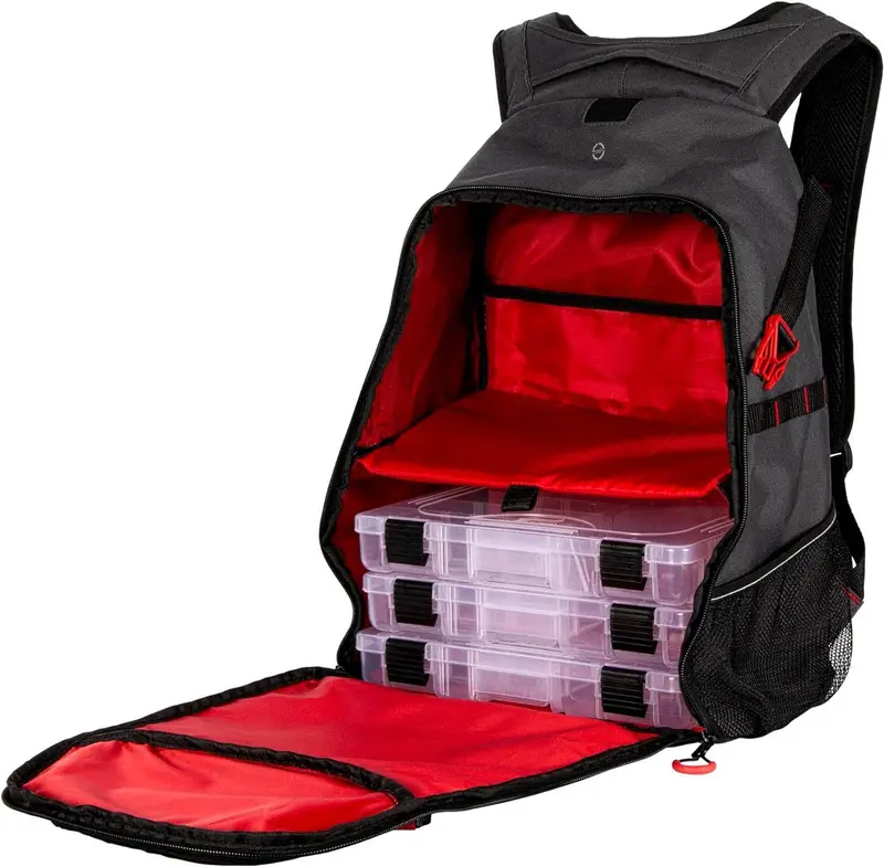 Plabe611 — Water-Resistant Fishing Backpack In Grey, Includes Three Plano Tackle Boxes 1