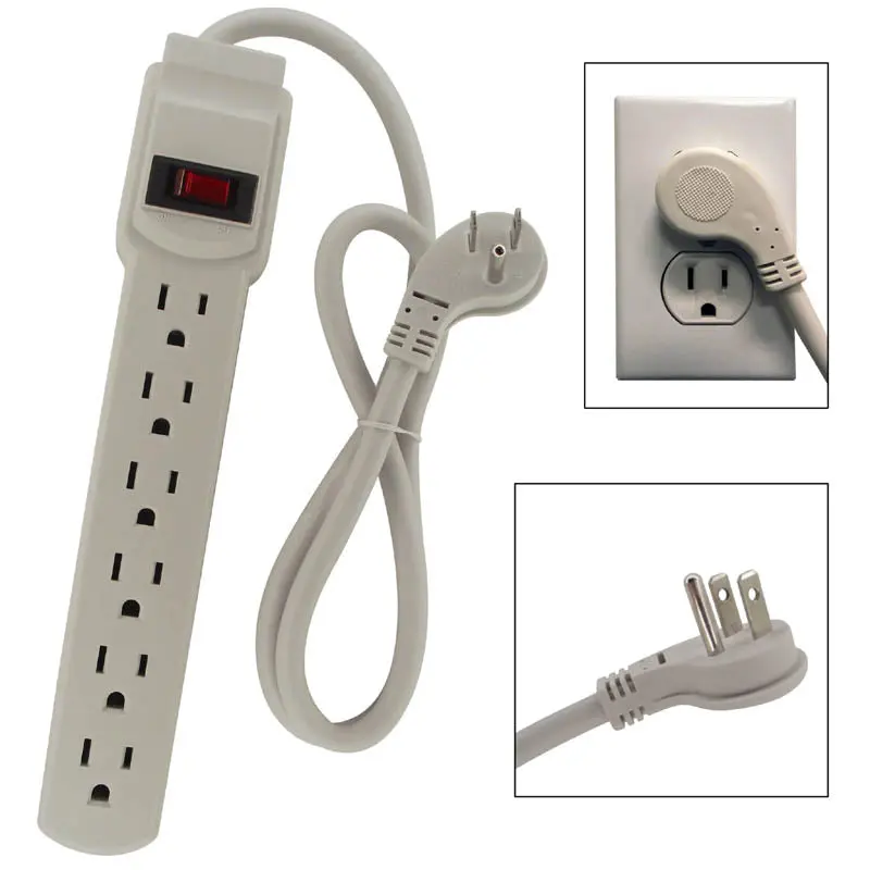Pyf72 Surge-Protected Power Strip: 6 Outlets, 3-Foot Cord, 45° White Plug, 15A Rating 1