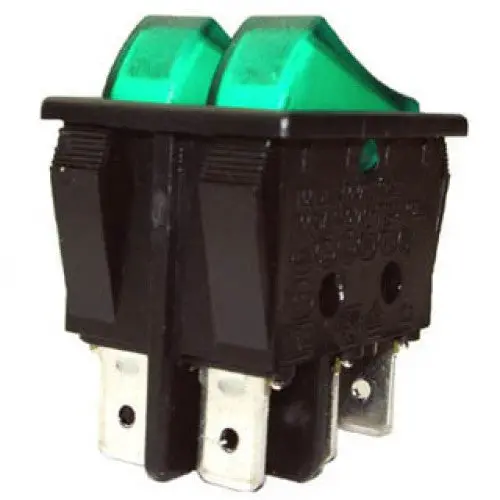 R210-2C2Lbgn-Dp Dual-Illuminated Rocker Switch – 2-Pole, 1-Throw, 16A, On-Off, 125Vac, Green Actuator, 22×30Mm 1