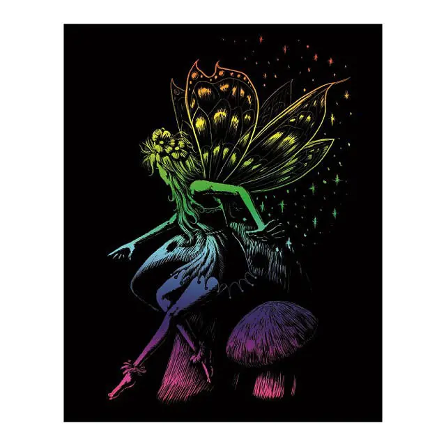 Rainbow Fairy Princess Engraving – Whimsical Colorful Art Print 1