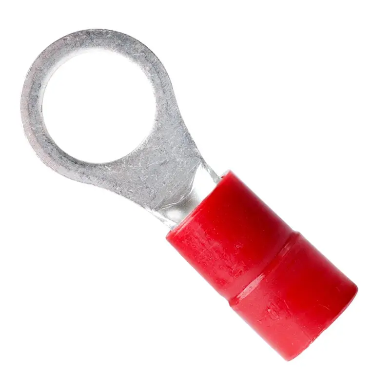 Red Ring Terminal – 8 Awg, 3/8" Stud (9.5 Mm Id), 15 Mm Od, Nylon Insulated, Double-Crimp Design – Pack Of 2 1