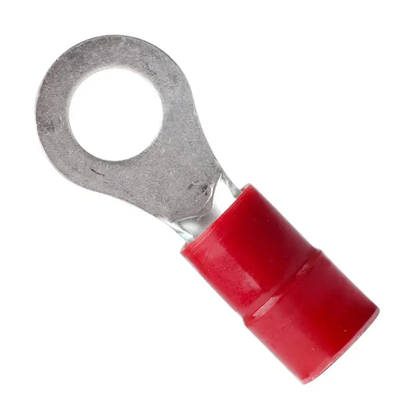 Red Ring Terminal – 8 Awg, 5/16" Stud (7.9 Mm Id), 15 Mm Od, Nylon Insulated, Double-Crimp Design – Pack Of 2 1
