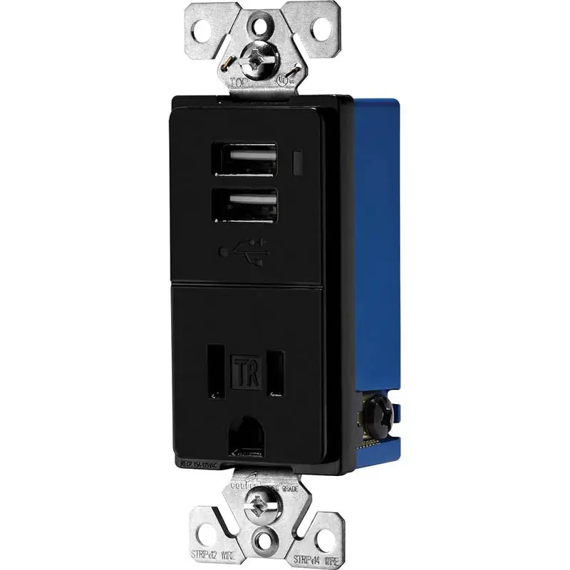 Tr7740Bk – Decora Usb-A + Dual Ac Receptacle, 5V/700Ma Usb Output, Black Insert 1