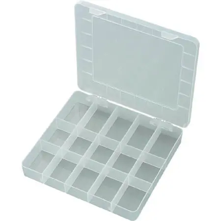 Tryf-4337 Clear Component Storage Box – 11" × 7" × 2", 15 Adjustable Dividers, Transparent Polystyrene 1