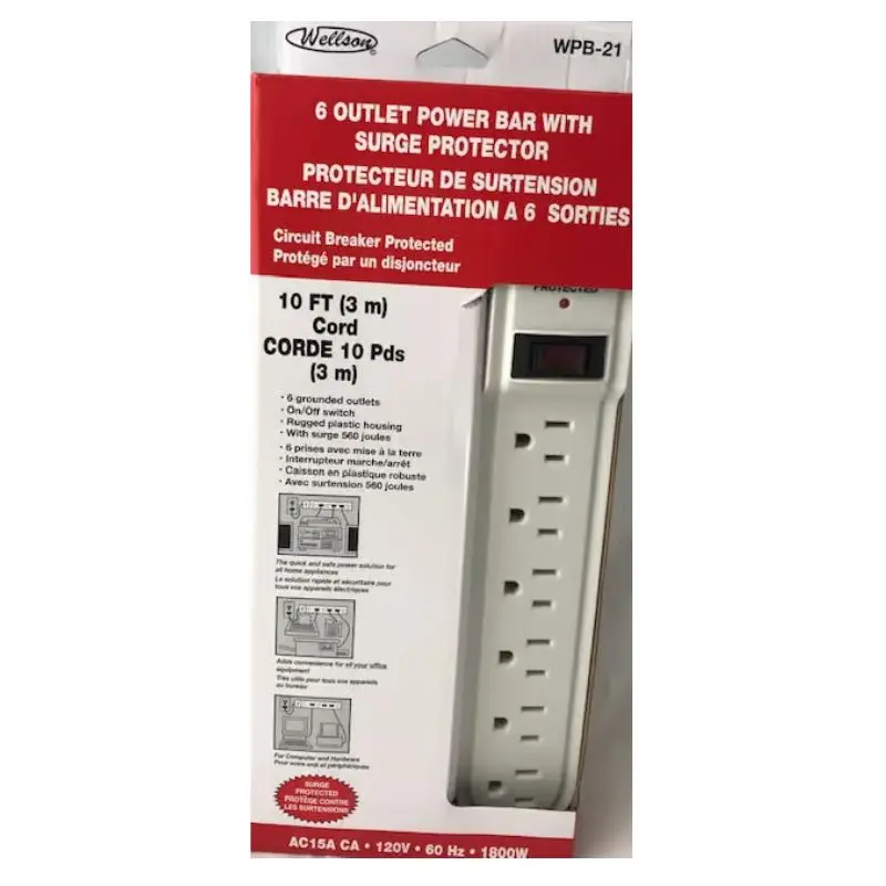 Wpb-21 6-Outlet Surge Protector – 10-Foot Cord, 560-Joule Protection, 15A Capacity 1