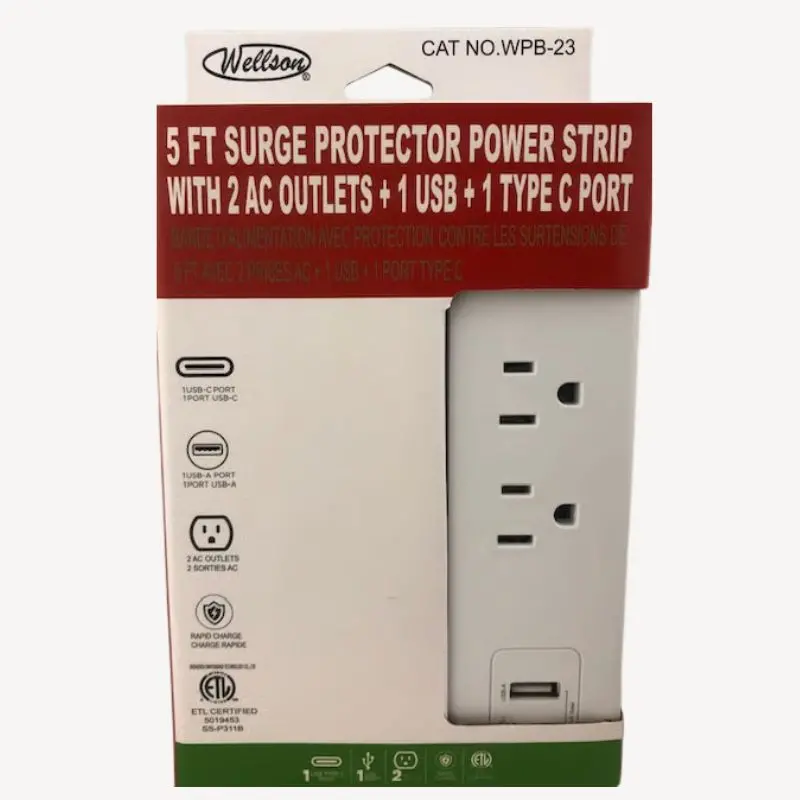 Wpb-23 - Power Bar 2 O/Let 5Ft Cord 1Xusb A 1Xusb C 5V/2.4A Combined 1