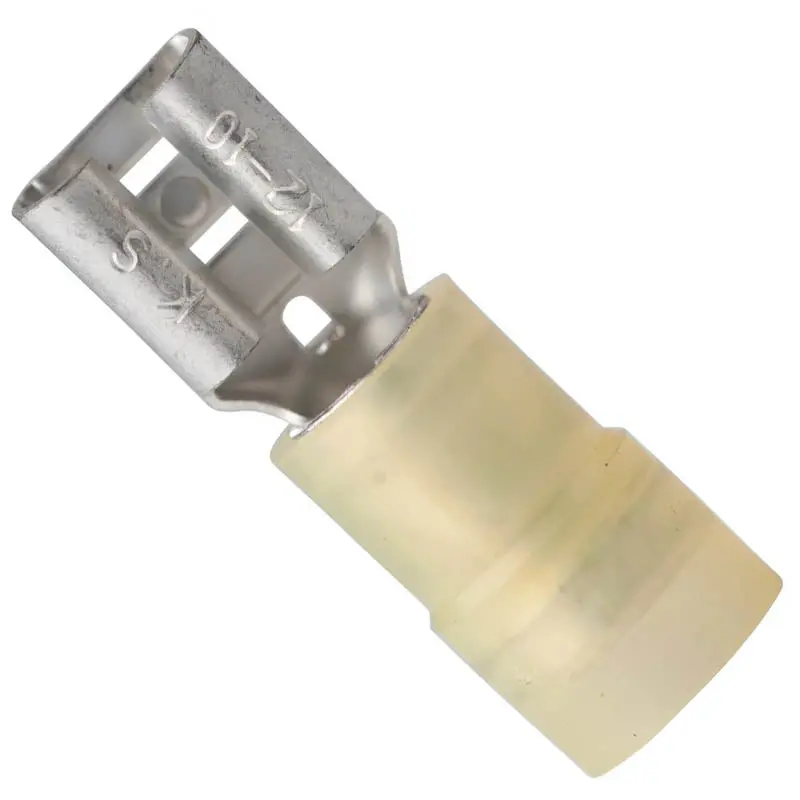 Yellow Quick-Connect Female Terminal – 12–10 Awg, 0.250" (6.4 × 0.8 Mm), Nylon Housing, Double-Crimp – Pack Of 4 1