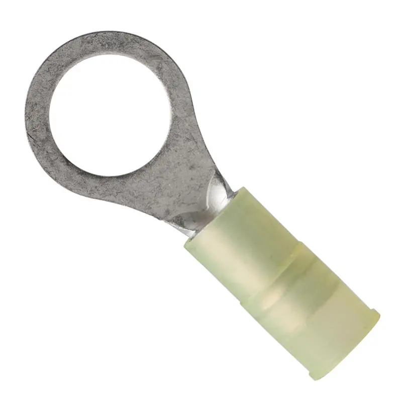 Yellow Ring Terminal – 12–10 Awg, 3/8" Stud (9.5 Mm Id), 15 Mm Od, Nylon Insulated, Double-Crimp – Pack Of 4 1