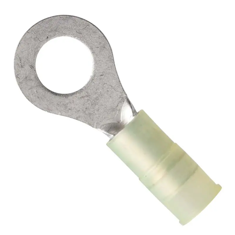 Yellow Ring Terminal – 12–10 Awg, 5/16" Stud (7.9 Mm Id), 15 Mm Od, Nylon Insulated, Double-Crimp – Pack Of 4 1