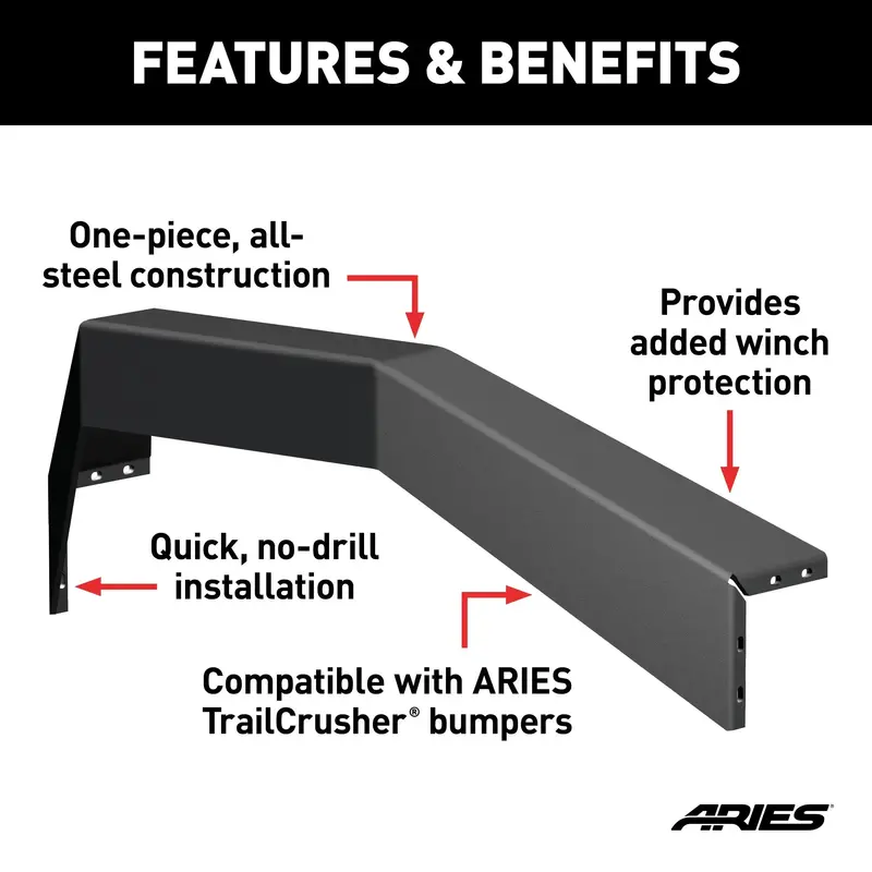 Aries Trailcrusher Steel Front Bumper With Angular Brush Guard – Designed For Jeep Wrangler & Gladiator 1