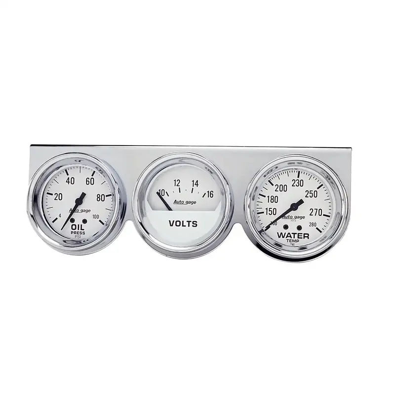 Autometer 2329 Triple-Gauge Console: Oil Pressure, Water Temperature & Voltage – 2-5/8", White Dial, Chrome Bezel 1