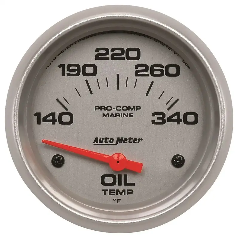 Autometer Marine-Grade Oil Temperature Gauge – 2-5/8", Electric, 140–300°F, Silver Dial 1