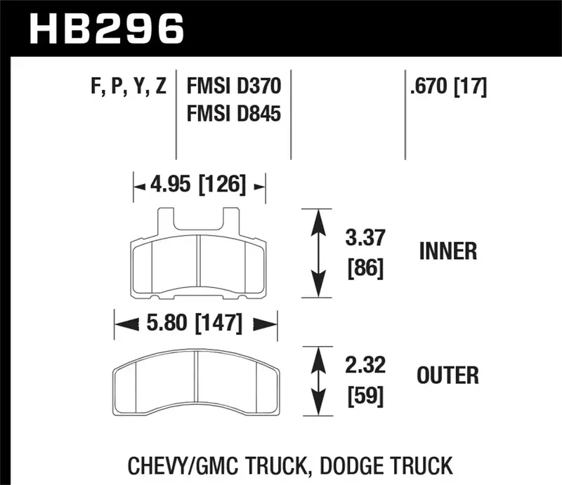 Hawk Performance Ceramic Brake Pads – Hb296Z.670 (0.670" Thickness) 1